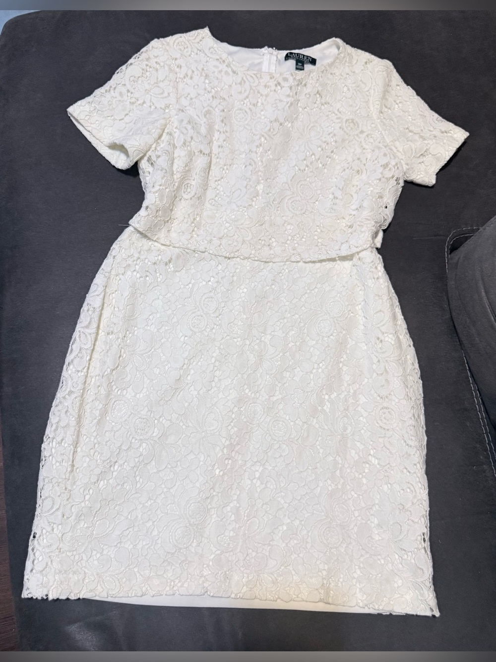 Ralph Lauren Cream Lace Short-Sleeve Mini Dress